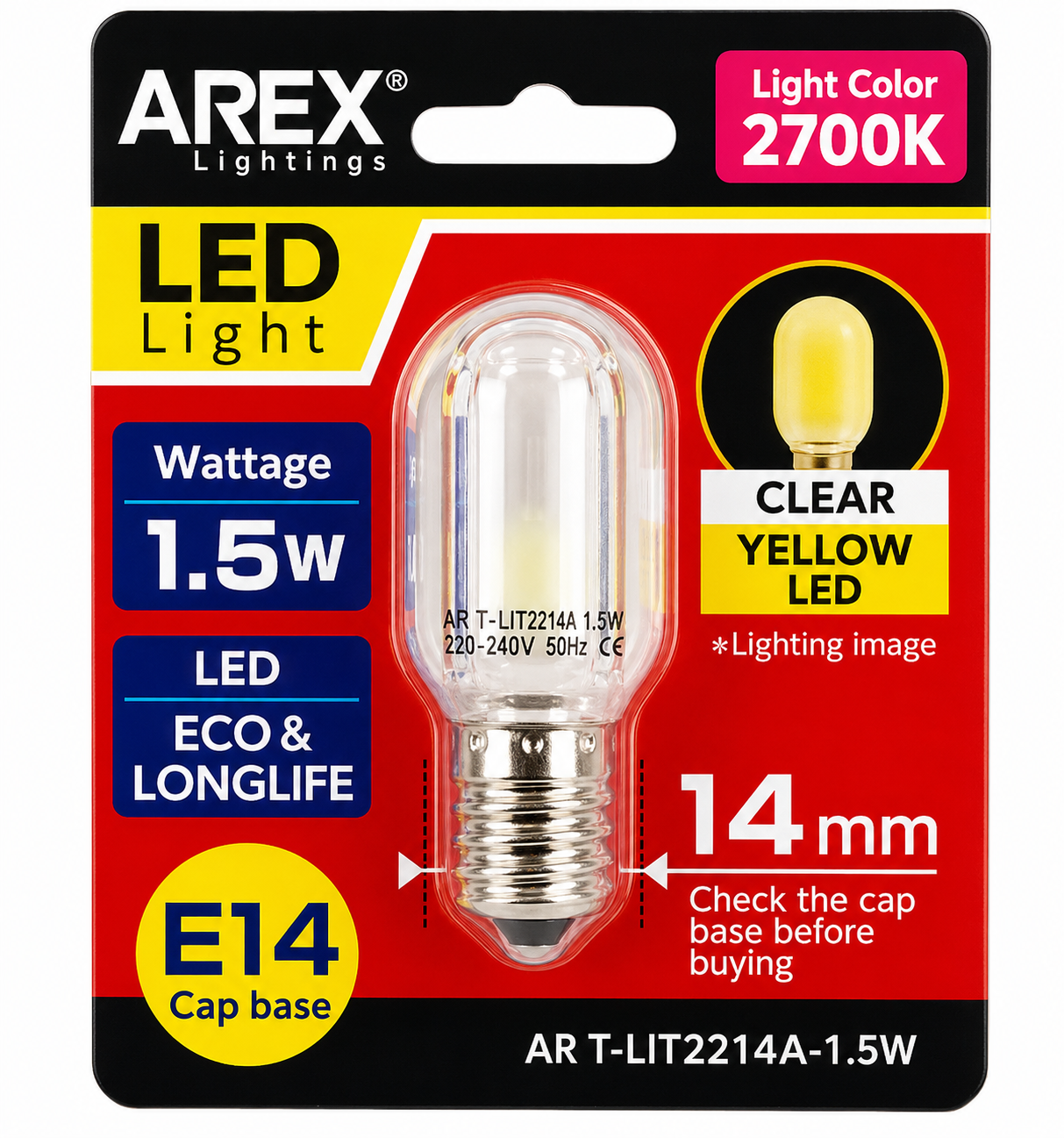 AREX AR T-L1T2214A-1.5W E14 2700K LED BULB YELLOW